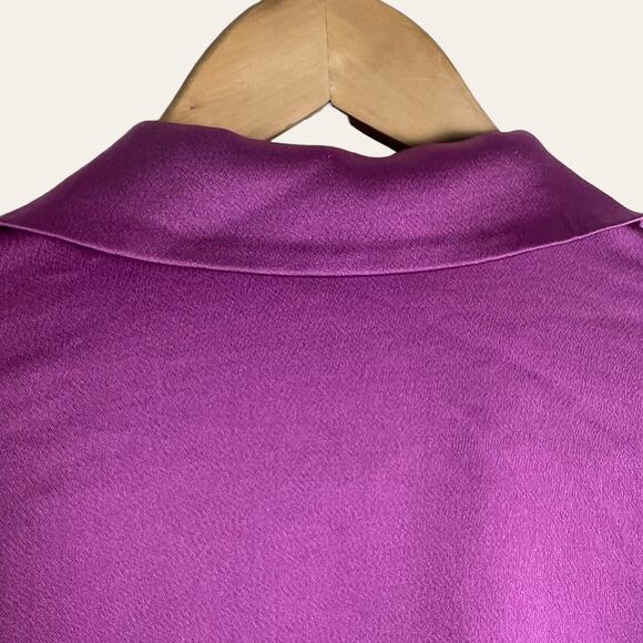 Simkhai Purple Paradisa Satin Long Sleeve Collared Wrap Top Size 4 - Picture 9 of 15